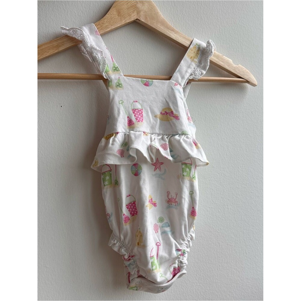 Baby Summer Romper with Beach Print - White